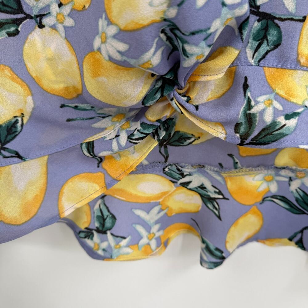 Torrid Lemon Print Tank Top Size 1X Purple Georgette Ruffle High Low Hem Keyhole - Picture 5 of 10